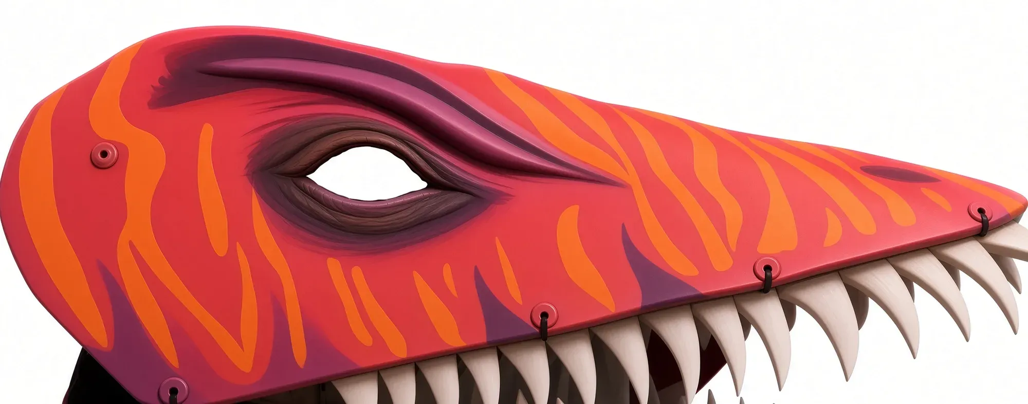 Concept art of the raptor head: flame stripes in pink and orange, a purple brow, and a row of teeth
